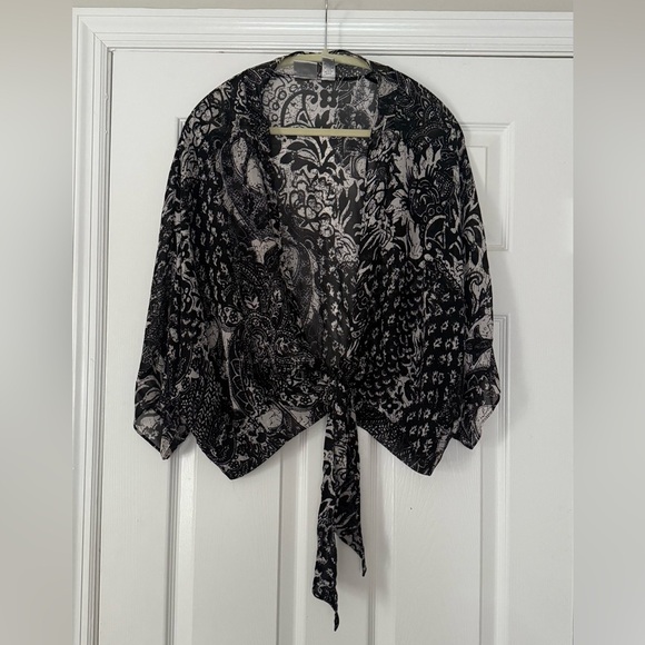 Chico’s Sheer Silk Open-Front Tie Waist Blouse Size 3 (XL) – Black & Gray - Picture 1 of 5